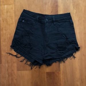 Black Distressed Denim Shorts